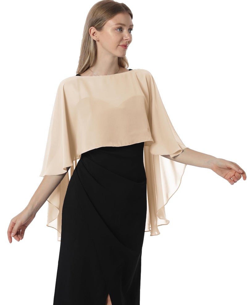 Hotshawl Capelets for women Chiffon Cape Shawls and Wraps for Evening Dress Wedding Capes Cover Up (Champagne1) - Image 3